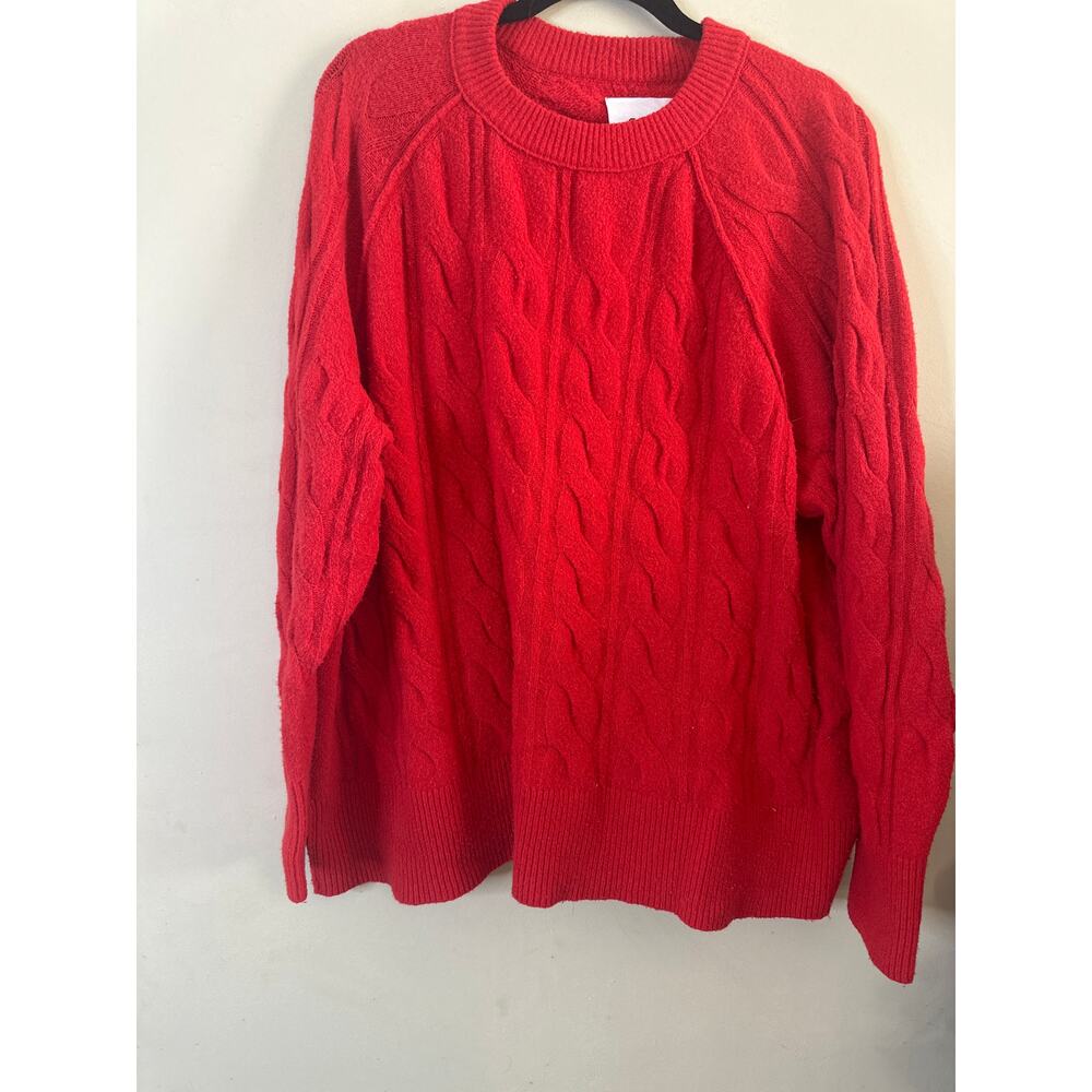 Aerie unREAL Cable Crew Sweater in a red color L c2